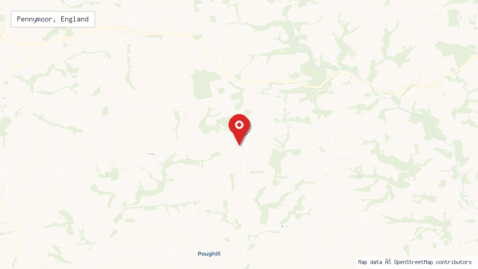 Street map of Pennymoor, England with location pin