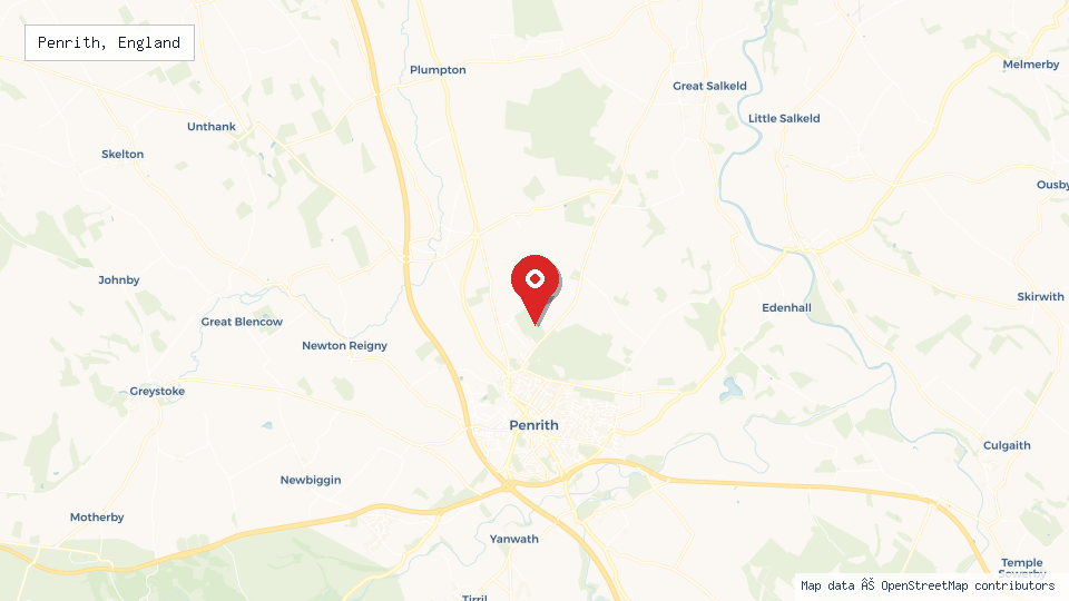 Street map of Penrith, England with location pin