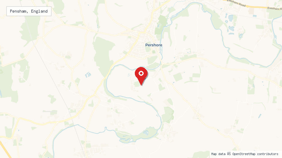 Street map of Pensham, England with location pin