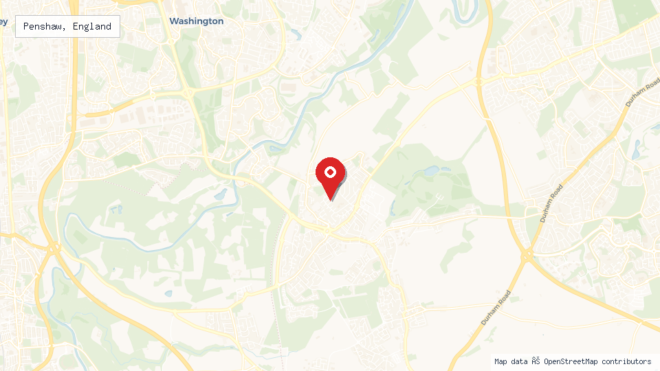 Street map of Penshaw, England with location pin