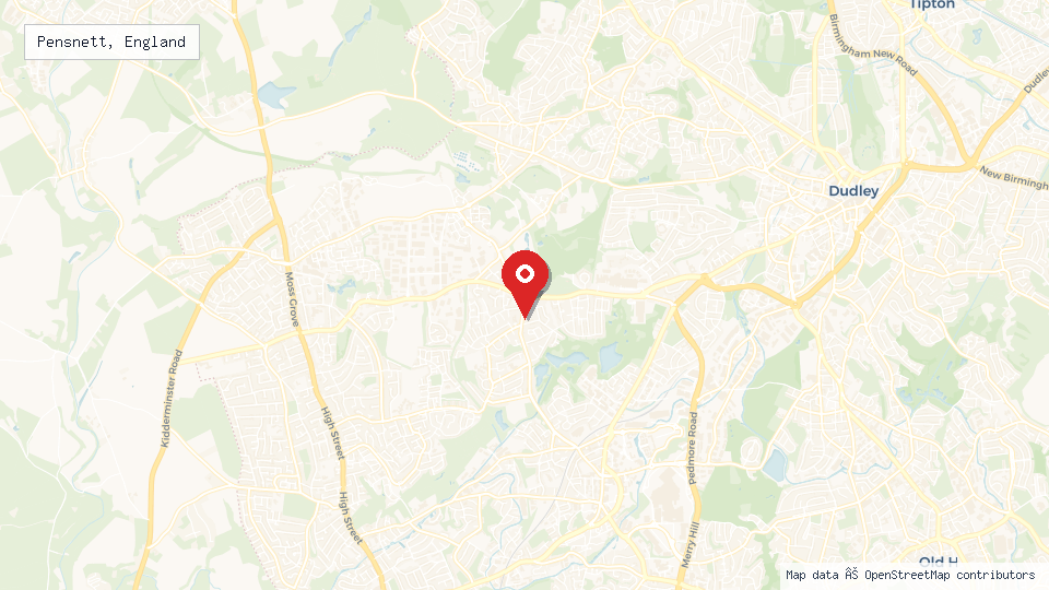 Street map of Pensnett, England with location pin