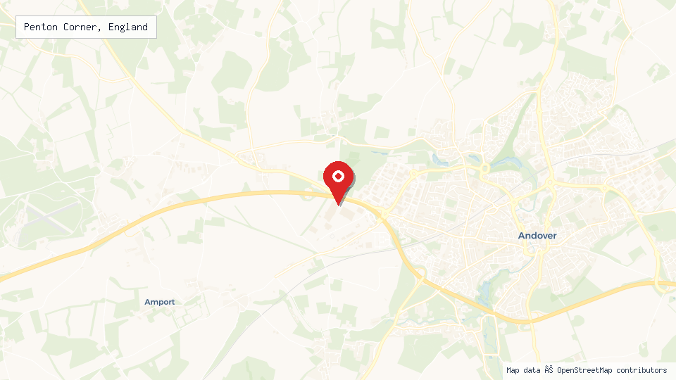 Street map of Penton Corner, England with location pin