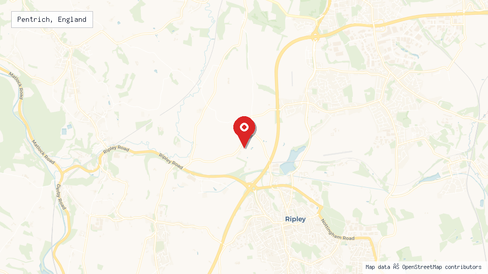 Street map of Pentrich, England with location pin