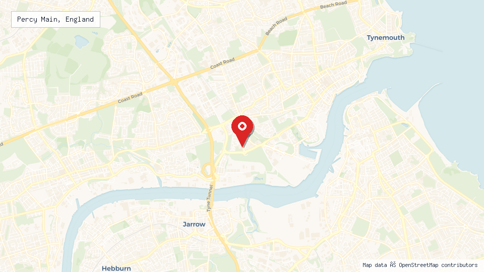 Street map of Percy Main, England with location pin