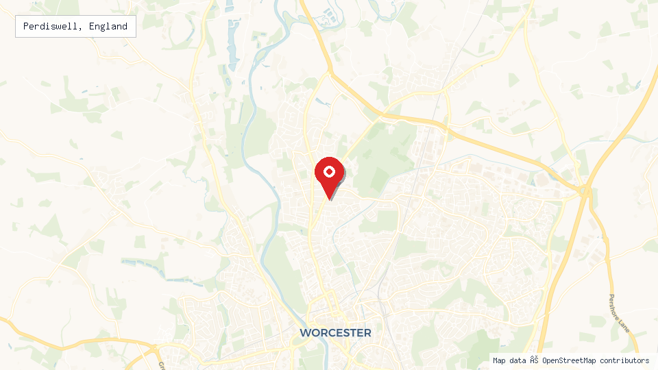 Street map of Perdiswell, England with location pin