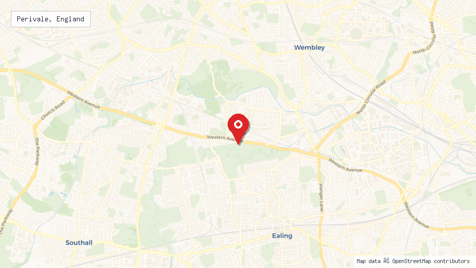 Street map of Perivale, England with location pin