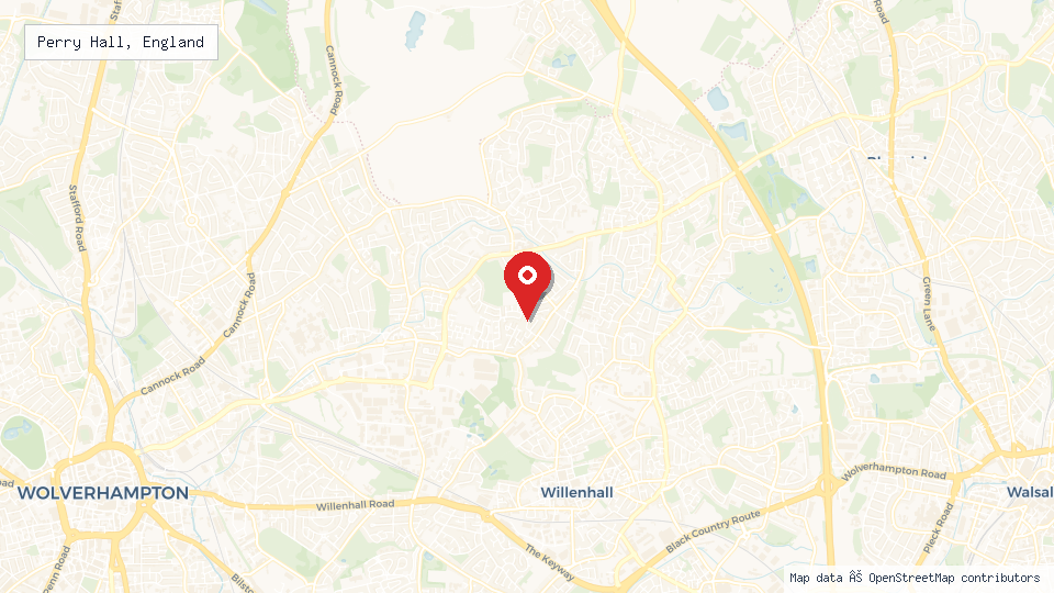 Street map of Perry Hall, England with location pin