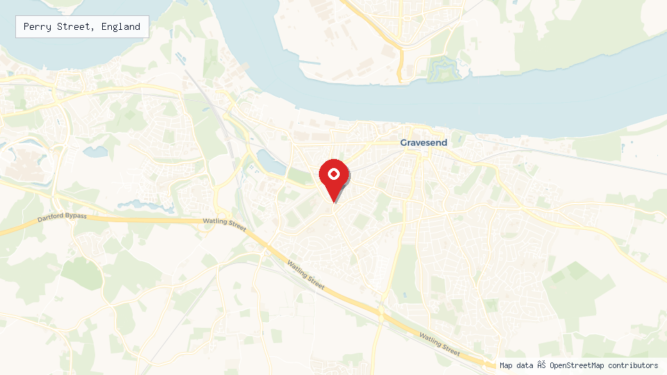 Street map of Perry Street, England with location pin