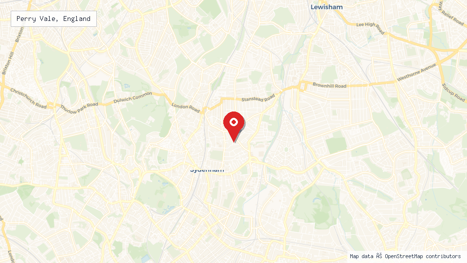 Street map of Perry Vale, England with location pin