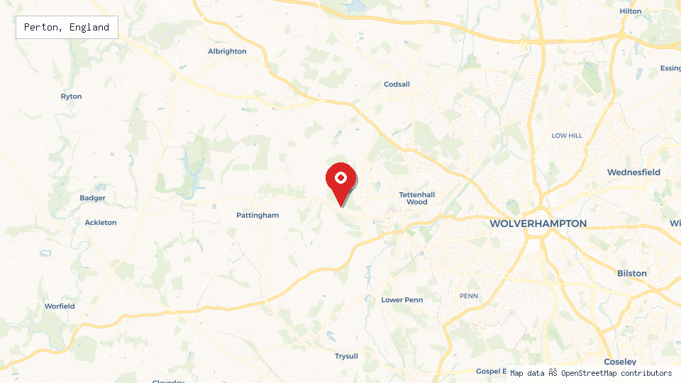 Street map of Perton, England with location pin