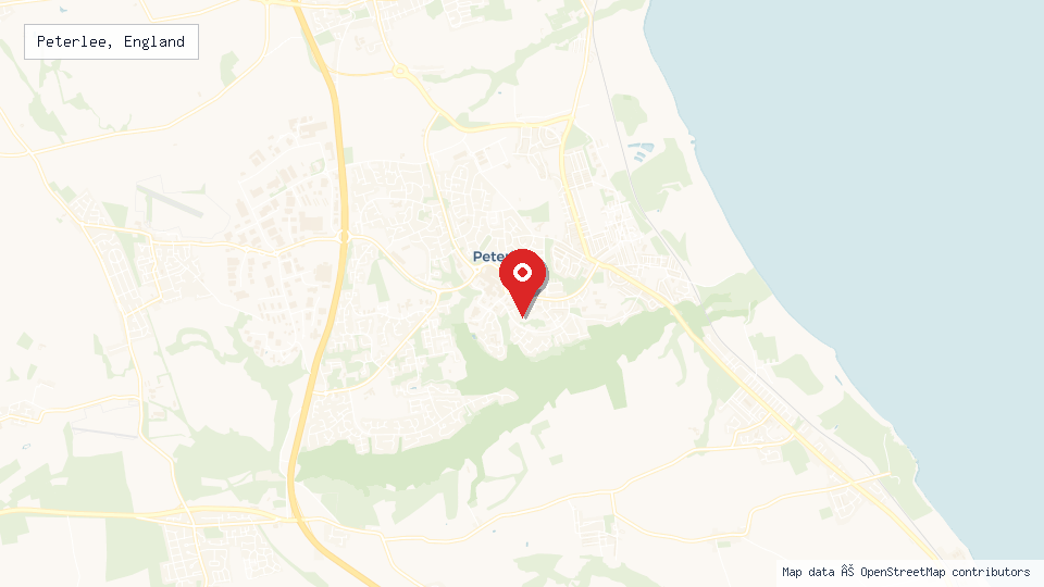 Street map of Peterlee, England with location pin