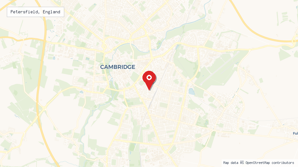 Street map of Petersfield, England with location pin