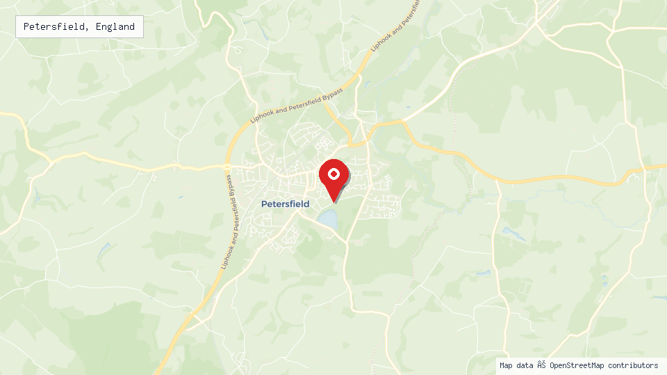 Street map of Petersfield, England with location pin