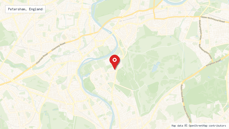 Street map of Petersham, England with location pin