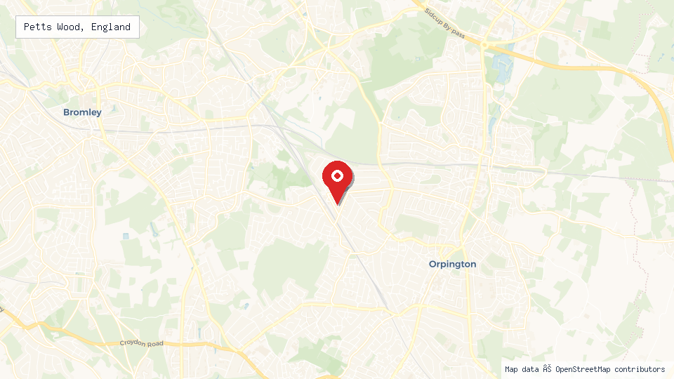 Street map of Petts Wood, England with location pin