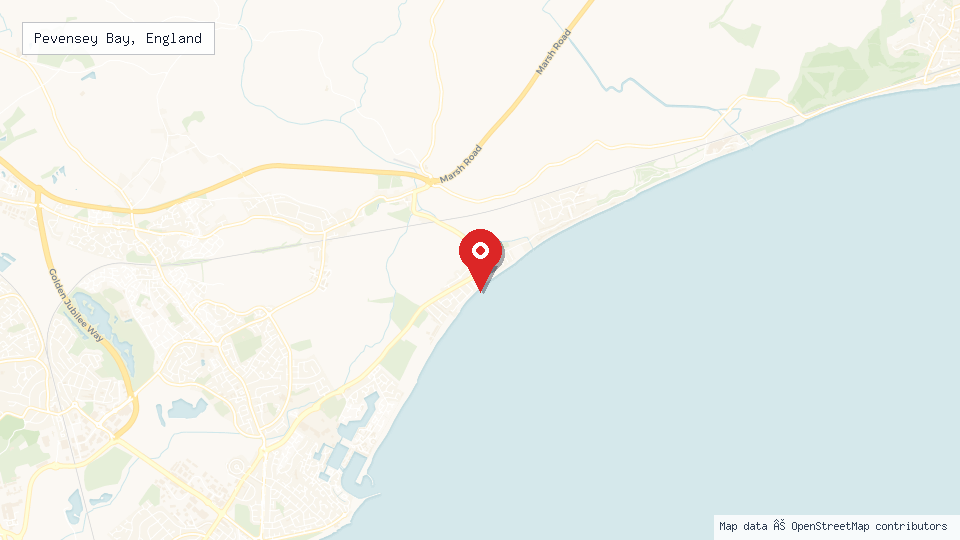 Street map of Pevensey Bay, England with location pin