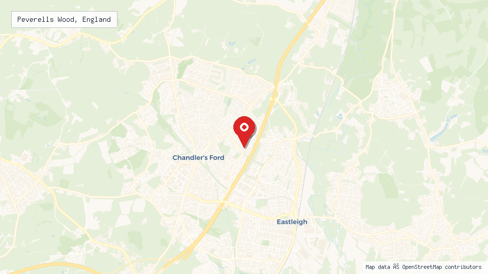 Street map of Peverells Wood, England with location pin