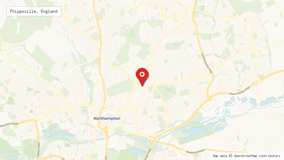 Street map of Phippsville, England with location pin