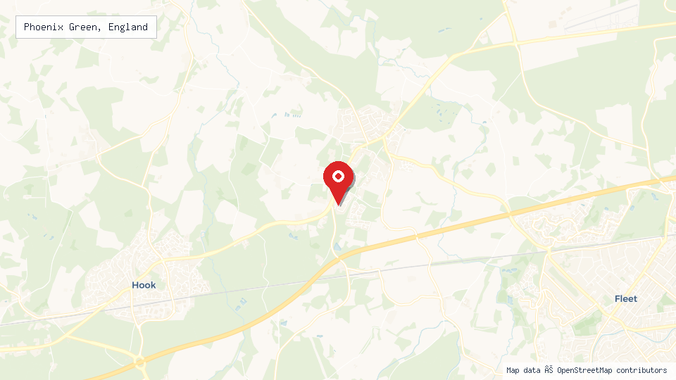 Street map of Phoenix Green, England with location pin