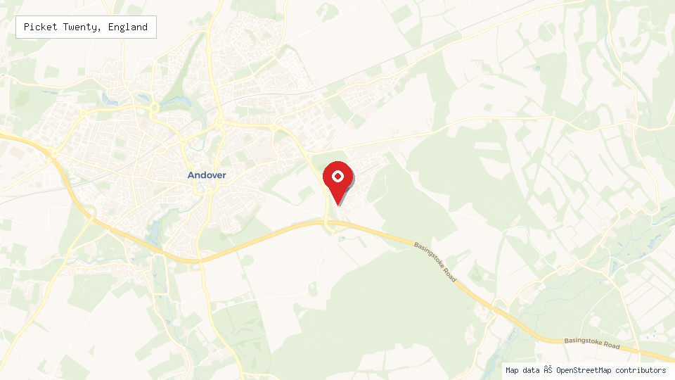 Street map of Picket Twenty, England with location pin