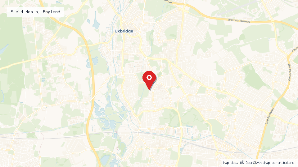 Street map of Pield Heath, England with location pin