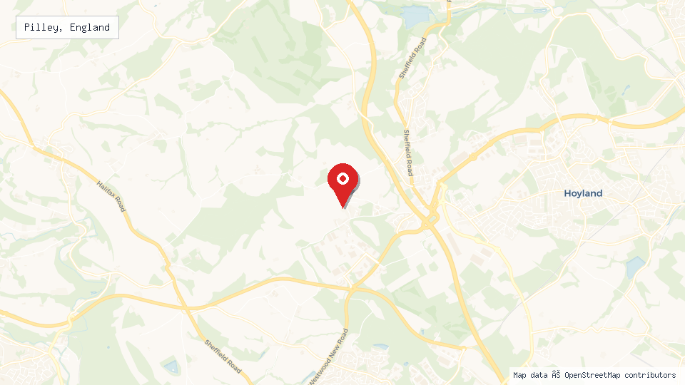 Street map of Pilley, England with location pin