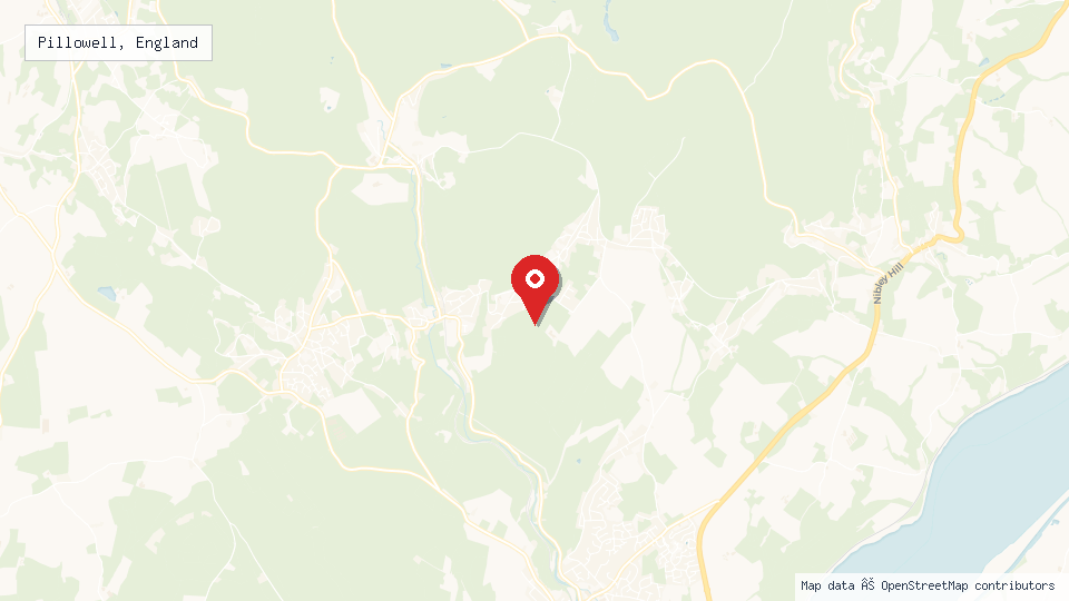 Street map of Pillowell, England with location pin