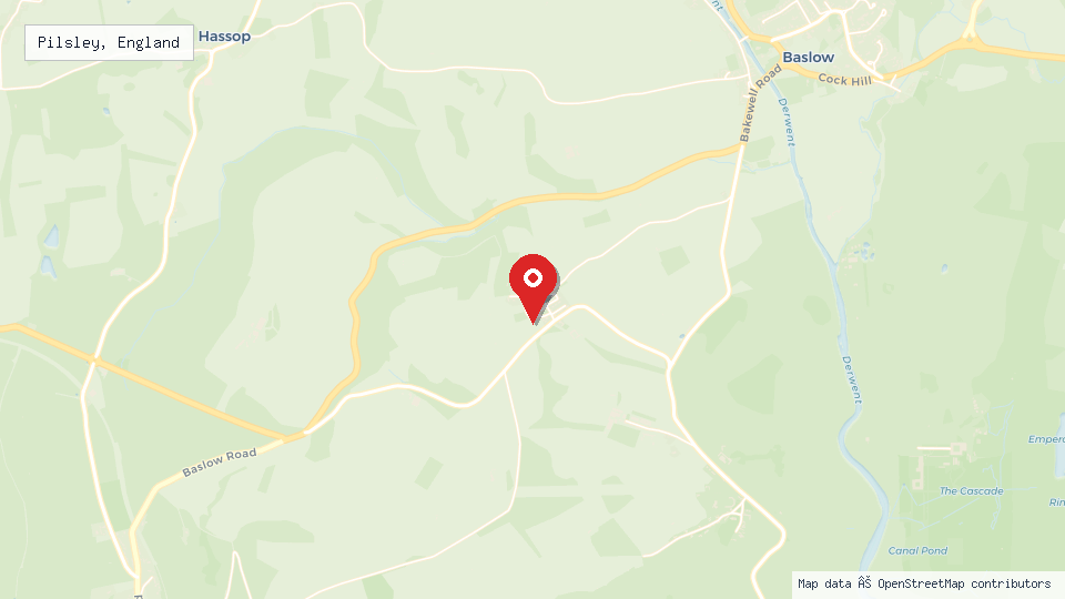 Street map of Pilsley, England with location pin