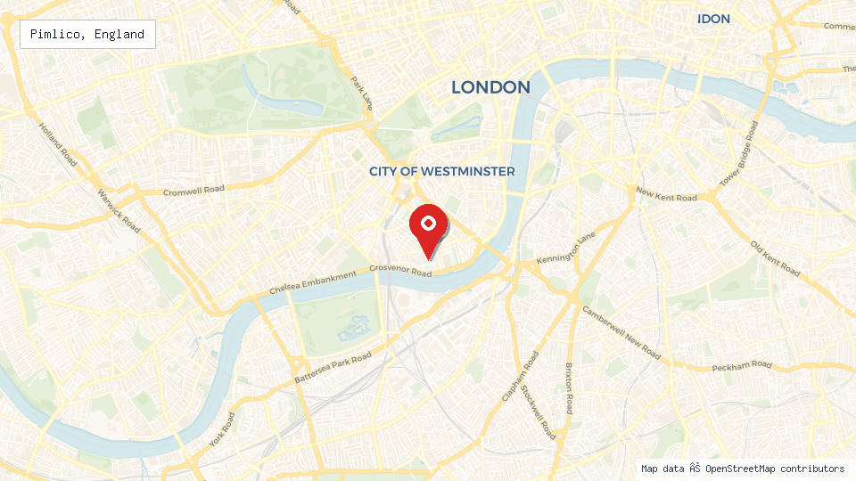 Street map of Pimlico, England with location pin