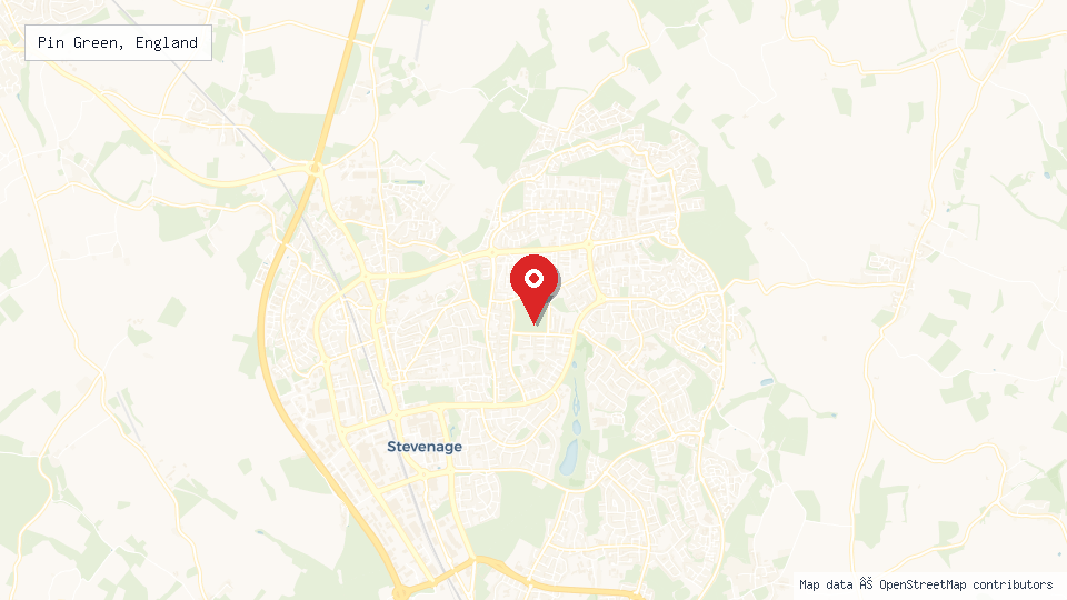 Street map of Pin Green, England with location pin