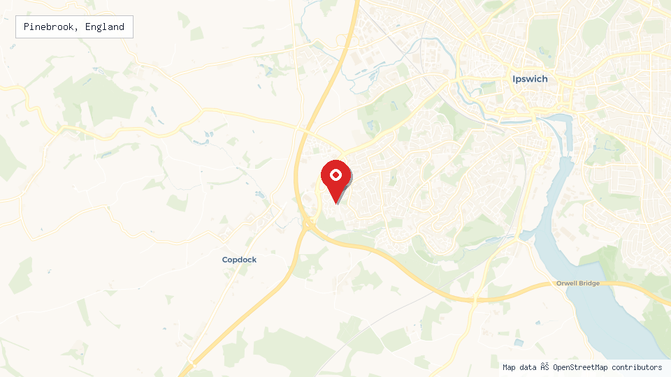 Street map of Pinebrook, England with location pin