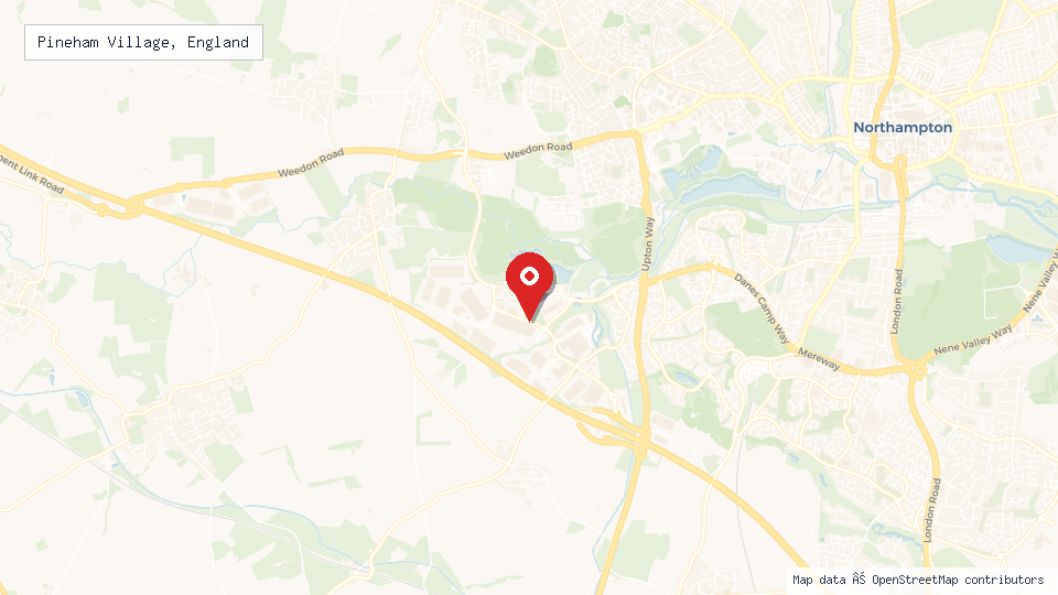 Street map of Pineham Village, England with location pin