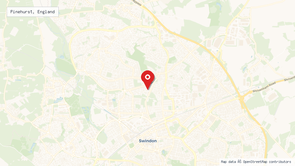 Street map of Pinehurst, England with location pin