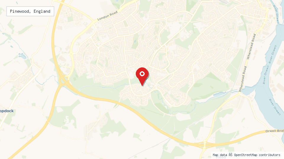 Street map of Pinewood, England with location pin