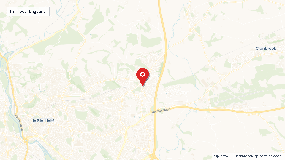 Street map of Pinhoe, England with location pin