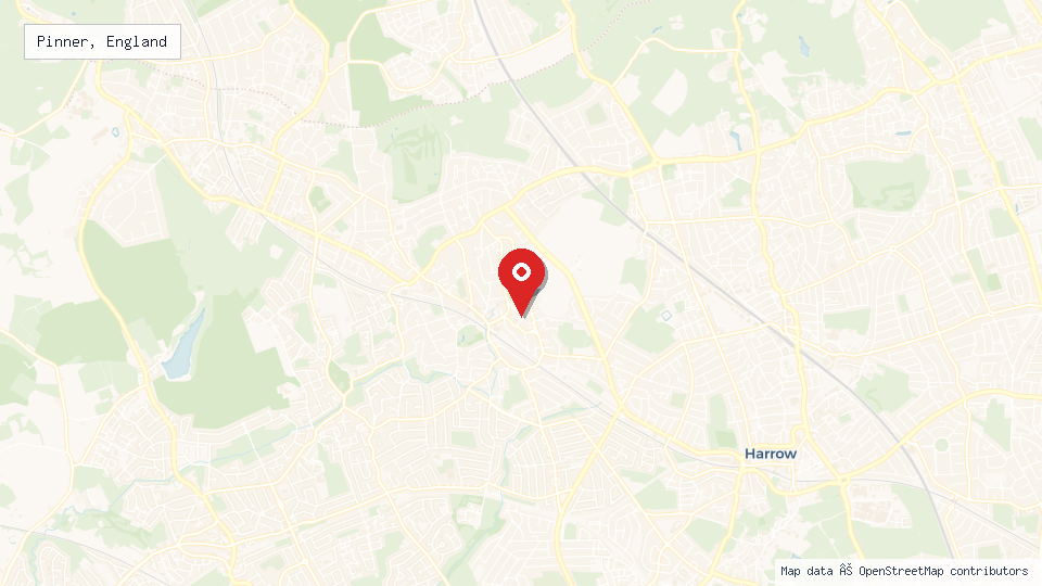 Street map of Pinner, England with location pin