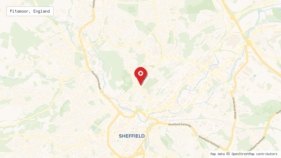 Street map of Pitsmoor, England with location pin