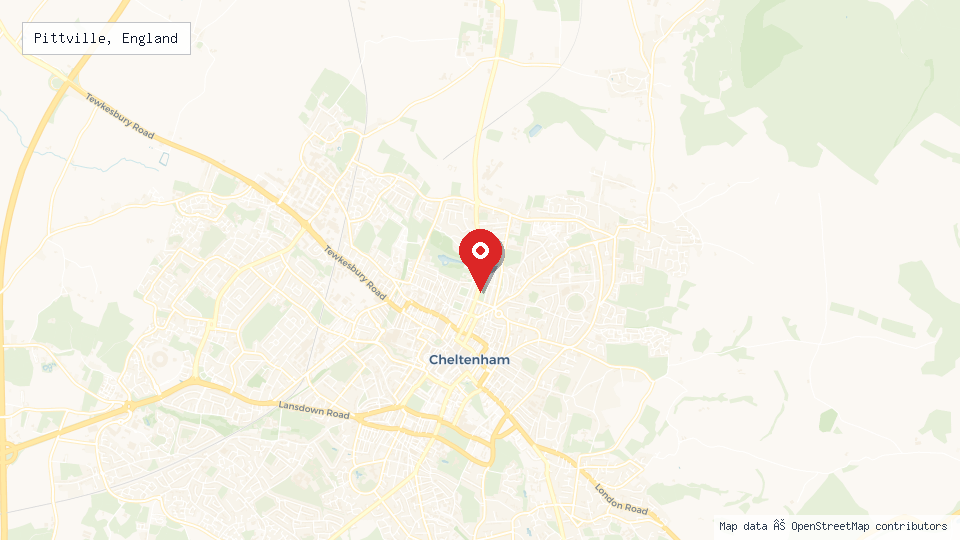Street map of Pittville, England with location pin