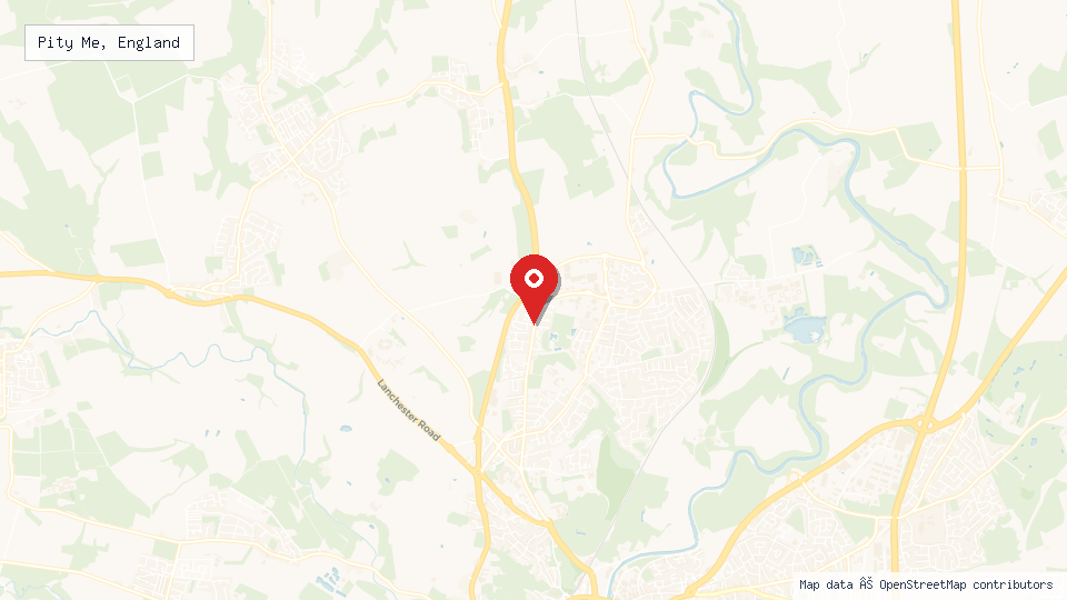 Street map of Pity Me, England with location pin