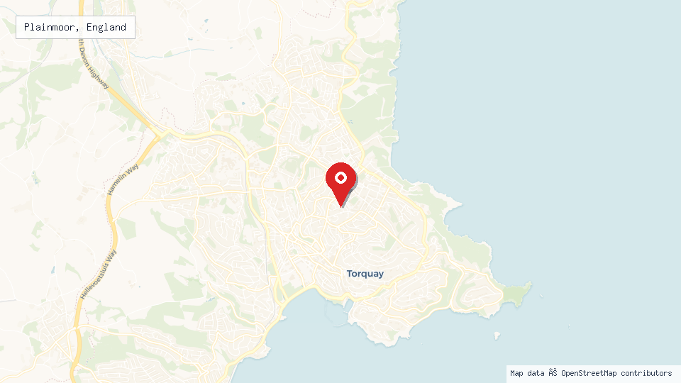 Street map of Plainmoor, England with location pin
