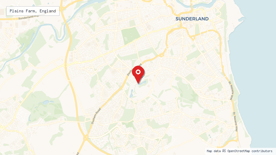 Street map of Plains Farm, England with location pin