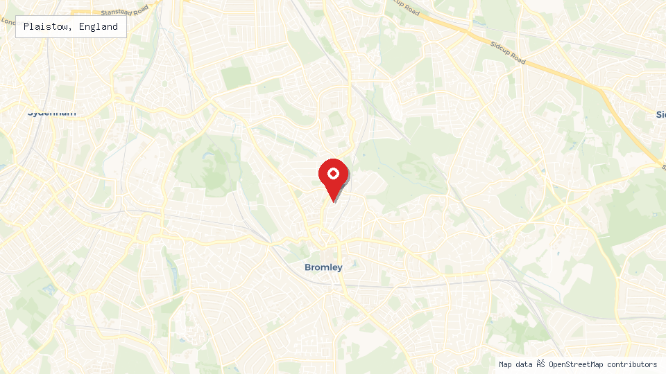Street map of Plaistow, England with location pin