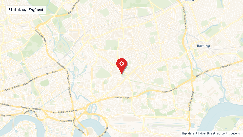 Street map of Plaistow, England with location pin
