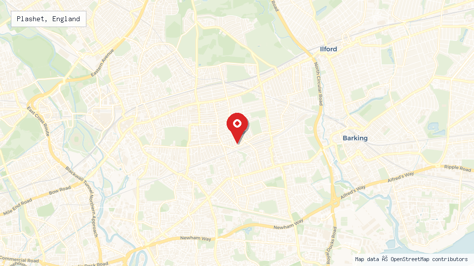 Street map of Plashet, England with location pin