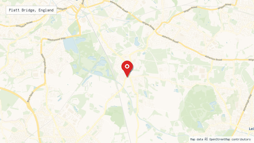 Street map of Platt Bridge, England with location pin