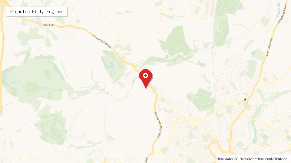 Street map of Pleasley Hill, England with location pin