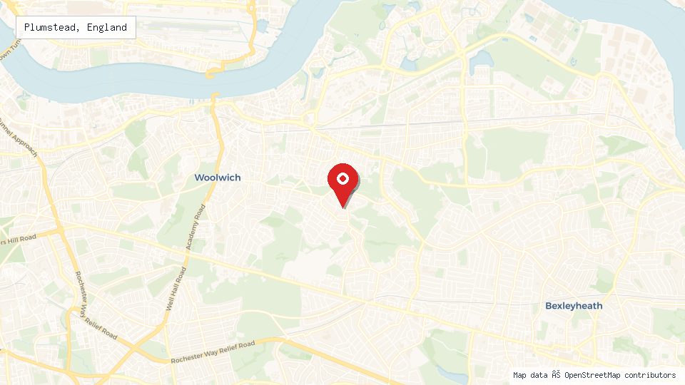 Street map of Plumstead, England with location pin