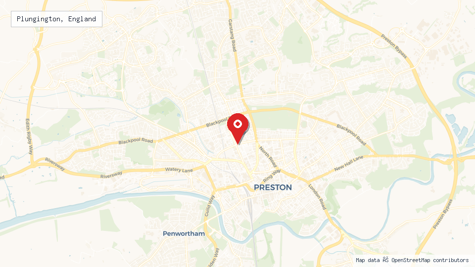 Street map of Plungington, England with location pin