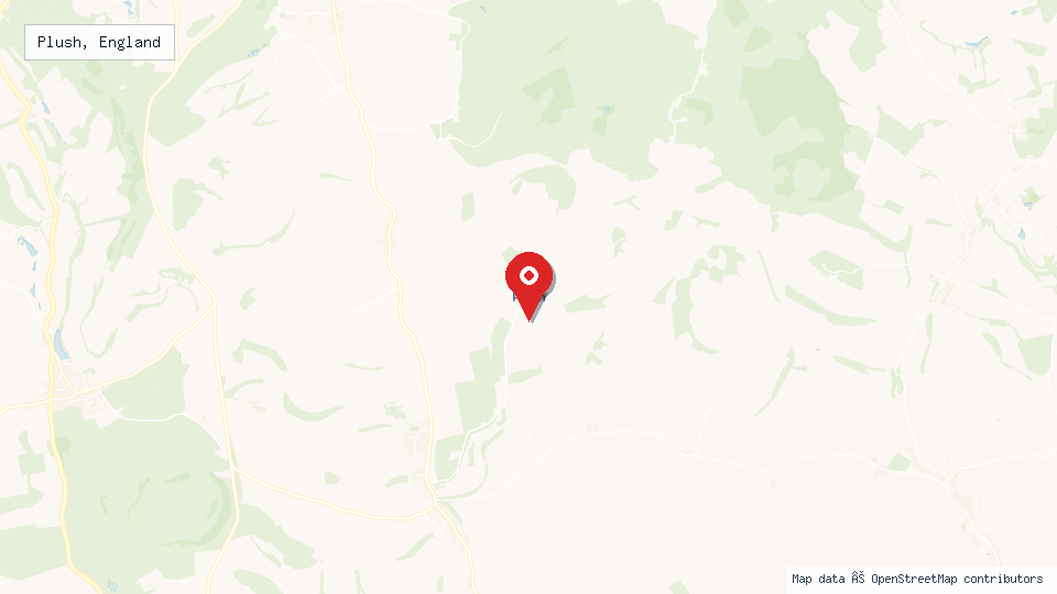 Street map of Plush, England with location pin