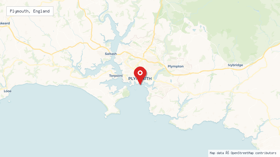 Street map of Plymouth, England with location pin